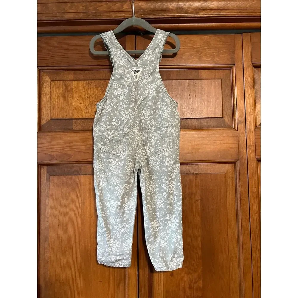 OshKosh B'gosh Girls Floral Overalls Sage Green White 2T Cotton Ditsy Flower